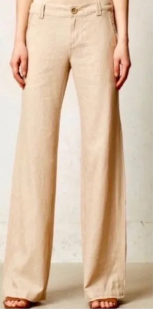 Pilcro And The Letterpress Linen Wide Leg Pants Women’s Size 4 Tan Low Rise thumbnail 1