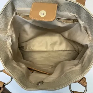 Cream Tan Shoulder Bag braided top handles vegan leather purse thumbnail 5