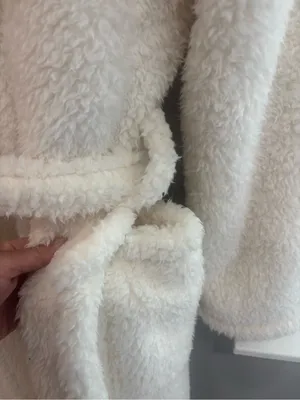 Pottery Barn Teen Cozy Sherpa Hooded Robe Ivory M/L Plush Spa Bathrobe thumbnail 6