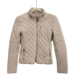 Cremieux Beige Diamond Quilted Gold Zip Up Lightweight Puffer Women's Size XS thumbnail 1