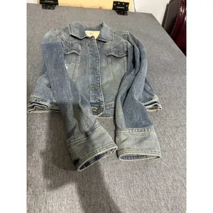 Mossimo Denim Vintage Y2K Distressed Cropped Jean Jacket Women's Sz L thumbnail 3