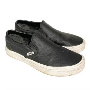 Vans Size 6.5 Classic Slip On Black Leather Slip On Shoes‎ Women’s thumbnail 3