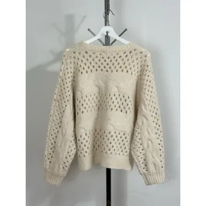 Allie Rose Cream Cable Knit Open Stitch Sweater Womens Size M Oversized Crochet Pullover thumbnail 2