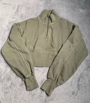 Aerie offline Olive Green Quarter-Zip cropped Pullover small thumbnail 1