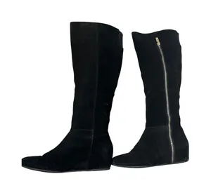 BCBG Black‎ Suede Wedge Knee High Boots Women's Side Zip Fashion Comfort thumbnail 1