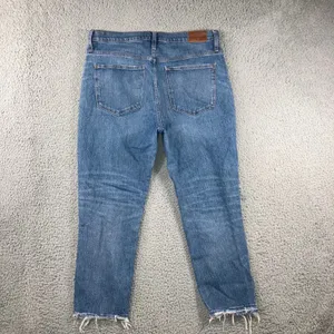Madewell High Rise Slim Boyjean Women 32‎ Distressed Raw Hem Crop Medium Wash thumbnail 2