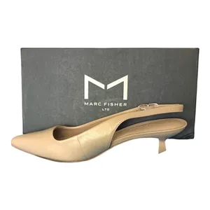 Marc Fisher Kory Beige Leather Slingback Pumps Low Kitten Heel size 8M NEW thumbnail 2