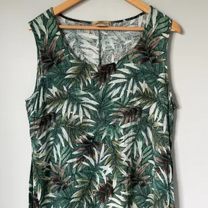Notations Vintage Tropical Leaf Print Maxi Dress Sleeveless Green Rayon Size XL thumbnail 3