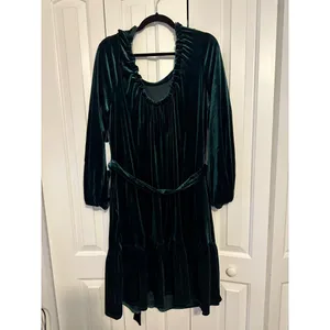 Draper James RSVP Velvet Dress Emerald‎ Green Tie Back Ruffle NWT Holiday XL thumbnail 7