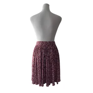 Ann Taylor Loft Maroon & White Floral Pleated Elastic Waist Knee Length Skirt thumbnail 6