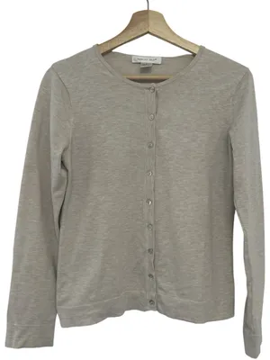 August Silk Cream Cardigan Sweater Medium preppy quiet luxury minimalist cotton thumbnail 1