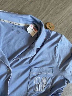 Rae Dunn Light Blue Short-Sleeve Pajama Button Shirt thumbnail 2