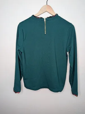 J. Crew Tartan ruffle-collar pullover Hunter Green Long Sleeve Knitwear Medium thumbnail 9
