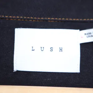 Lush Black Mixed Media Denim Trucker Jacket Raw Hem Contrast Stitch L thumbnail 2