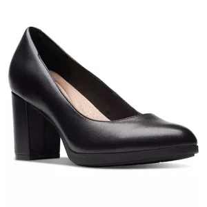 Clarks Bayla Skip Slip-On Platform Dress Pumps Black‎ Leather Block Heel Shoe 9M thumbnail 9