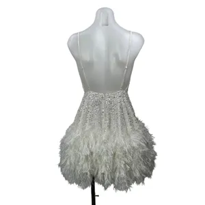 ASOS Edition Women's White Sleeveless Sequin Faux Feather Camisole Mini Dress 0 thumbnail 3