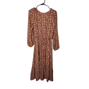 Blu Pepper Brown Floral All Over Print Long Sleeve Wrap Maxi Dress Size Large thumbnail 2