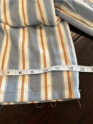 Skies Are Blue NWT Striped Wide Leg Crop Pants Size M Blue Ivory Tie Waist Lined thumbnail 12