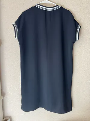 Zara Basic Black Knit Top with White Striped Collar thumbnail 2