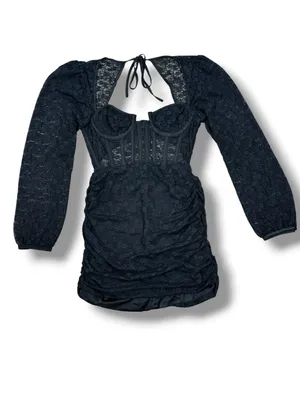 Edit‎ by Nine Lace Corset Top Ruched Mini Dress Black Medium Gothic Coquette Y2K thumbnail 14