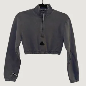 Adidas Womens XS Quarter Zip Cropped Sweatshirt Charcoal Grey Mock Neck Pullover thumbnail 1