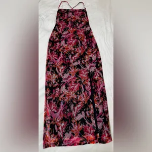 🩷Lulu's‎ My Favorite Attention Navy Blue Floral Mesh Lace-Up Midi Size Medium thumbnail 4