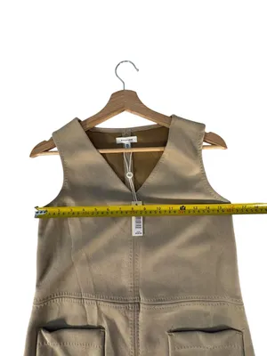 Max Studio Womens XS Faux Suede Mini Shift Dress Taupe Tan V Neck Pockets NWT thumbnail 9