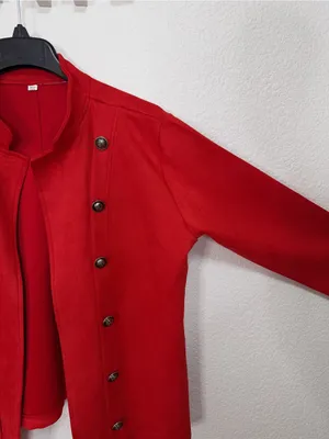 Red Faux Suede Feel Military Double Breasted Open Front Jacket Blazer thumbnail 4