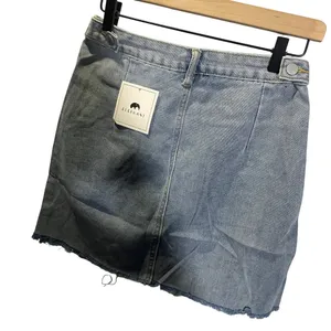 Blue Denim Mini Skirt Raw Hem By Elephant‎ Size M Modern Chic NEW thumbnail 3
