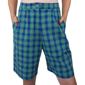 Vintage High Waisted Blue Green Plaid Shorts thumbnail 1