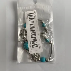 Gorgeous silver plated butterfly bracelet with turquoise beads‎ fashion jewelry thumbnail 6