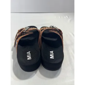 MIA‎ Brooklyn Grommet Buckle Double Strap Slide Sandals Women 6 Brown Edgy Punk thumbnail 4