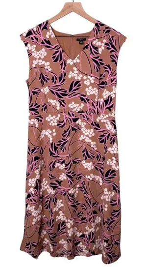 NWT Ann Taylor Factory Sheath Floral Midi Dress Brown Pink Black Size 10 Petite thumbnail 1