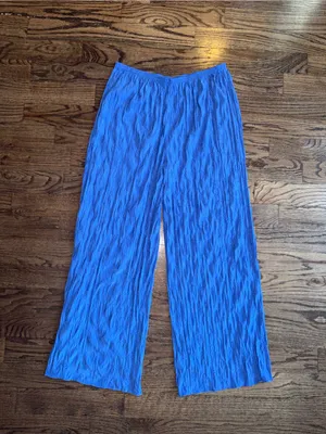 NWT VRG GRL 16 XL Raya High Waisted Wide Leg Crinkled Chiffon Blue Pants Preppy thumbnail 2