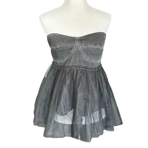 Anthropologie Pilcro Tulle Denim Peplum Top thumbnail 6