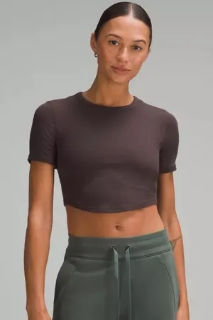 Lululemon Chocolate Brown Ribbed Soft Crop Top size XS/S thumbnail 1
