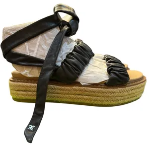 SAM EDELMAN Womens Black Kerin Tie Ankle Platform Leather Espadrille Shoes 7 thumbnail 2