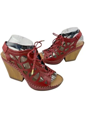 *Lobo Solo Red Leather Sandals Womens Size US Size 9 Lace Up Boho Laser Cut Out thumbnail 3