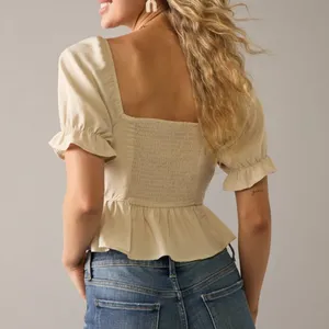 Francescas Marisa Lace Up Front Short Sleeve Blouse Top M thumbnail 2