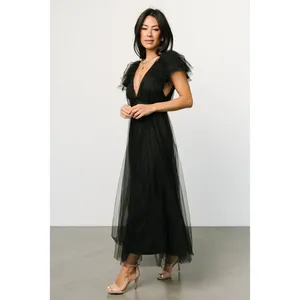 Baltic Born NWOT Anabella Tulle Dress Black Maxi Ruffle Sleeve Party‎ Evening M thumbnail 2