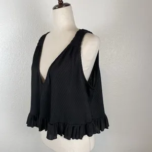 Free People No Excuses Ruffle Ribbed Crop Top Women's S Black Grunge WhimsyGoth‎ thumbnail 4