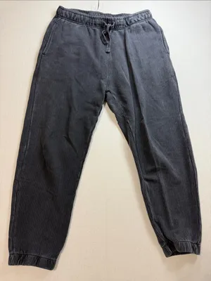 Mono B Charcoal Ribbed Joggers with Drawstring Waist Black Size M thumbnail 1