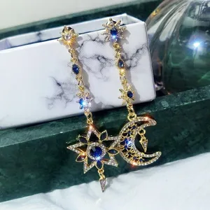 Asymmetrical Celestial Moon & Star Drop Earrings - Horoscope, Bling, Sparkle thumbnail 3