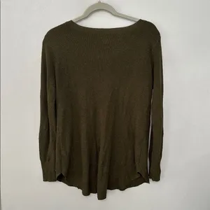 American Eagle Womens Sweater Olive Green Ribbed Knit Scoop Neck Medium thumbnail 4