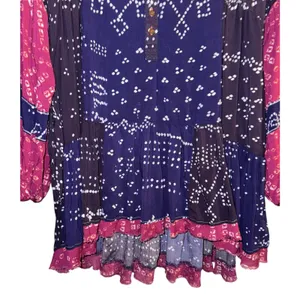 Free People Shibori Balloon Sleeve Tunic‎ Dress XS Patchwork Boho Hippie ~Flaw~ thumbnail 3