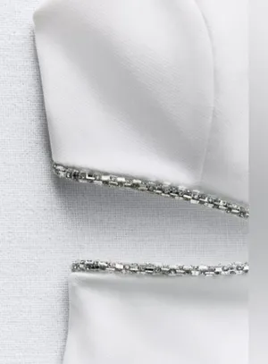 ZARA NWT viral TIK TOK White Jeweled Rhinestone Embellished Cutout Top XL thumbnail 5