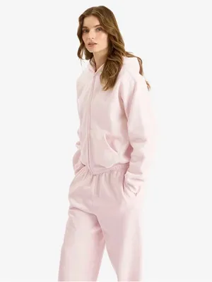 SKIMS Women's Cotton Fleece Classic Zip Up Hoodie in Barely Pink Size XL NWT thumbnail 5
