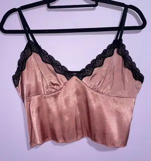 Unbranded Pink Silky Lace Trim Cami Top Women Size S Babydoll Crop Y2K Romantic thumbnail 1