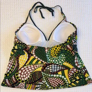 MERONA Tankini Halter Swimsuit Top Size LARGE Colorful Print Green Yellow thumbnail 7