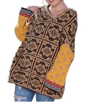 Zara Patchwork Brown/Yellow Wool Blend Oversized
Sweater(Size XS-S) thumbnail 1